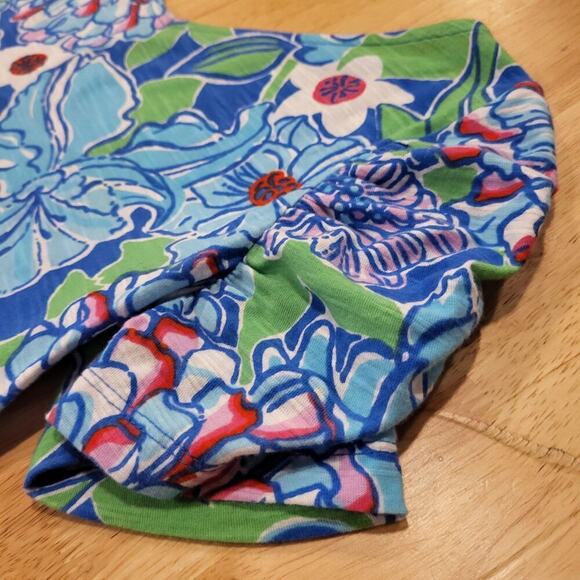 Lilly Pulitzer Blue & Green Short Sleeve V-Neck Gathered Sleeve T-shirt S - Picture 4 of 7